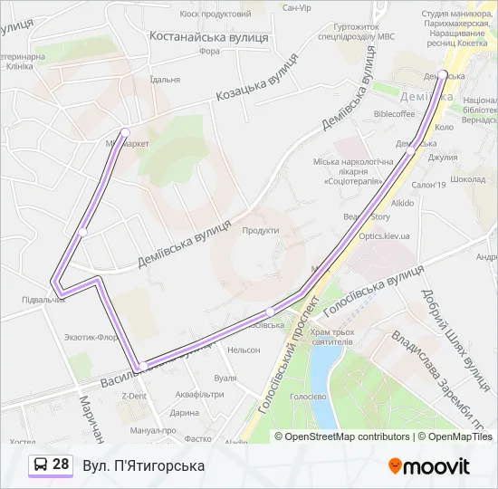 Автобус 28: карта маршрута