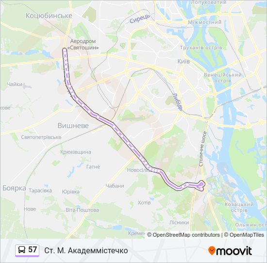 57 автобус Карта лінії