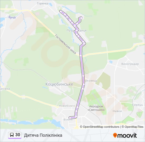 Автобус 30: карта маршрута