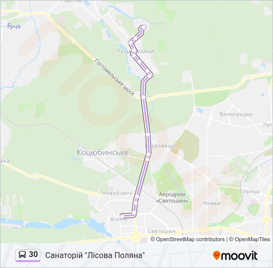 30 автобус Карта лінії