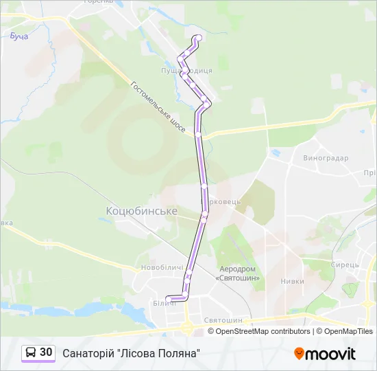 Автобус 30: карта маршрута