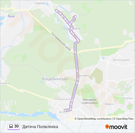 30 автобус Карта лінії
