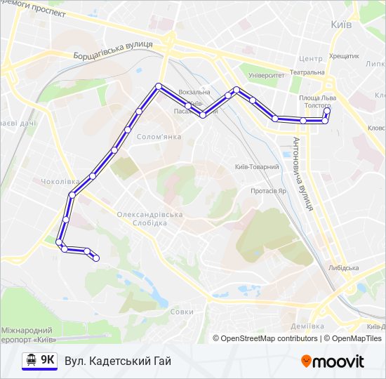 9К trolleybus Line Map