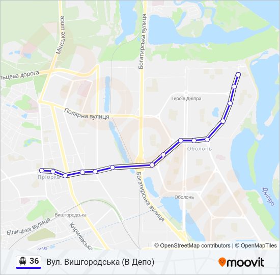 36 Тролейбус Карта лінії