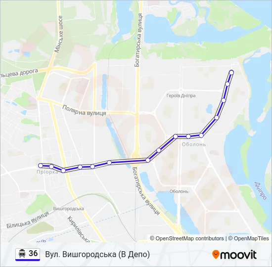 36 Тролейбус Карта лінії