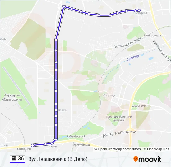 36 Тролейбус Карта лінії