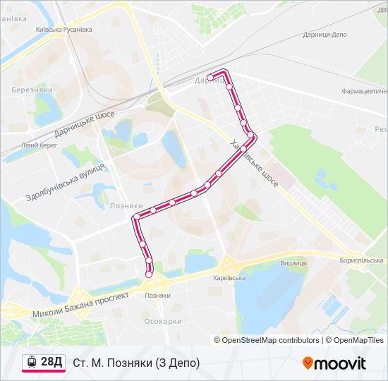 28Д трамвай Карта лінії