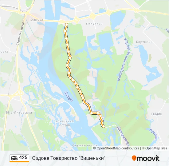 425 shuttle Карта лінії