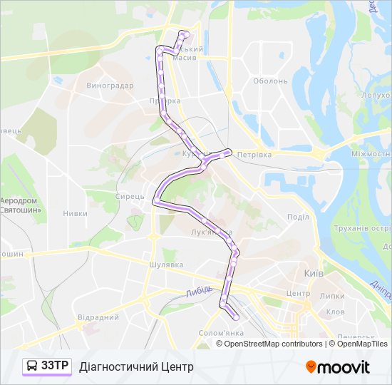 Автобус 33ТР: карта маршрута
