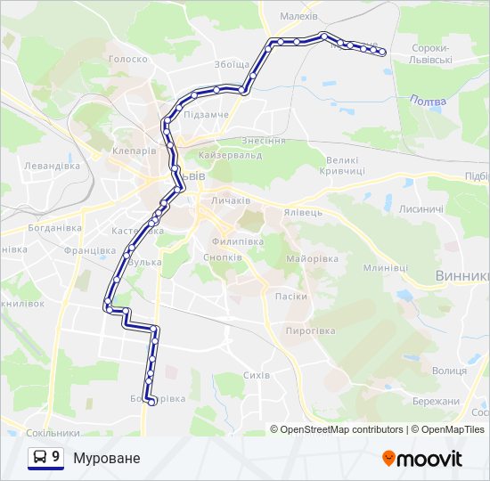 9 автобус Карта лінії