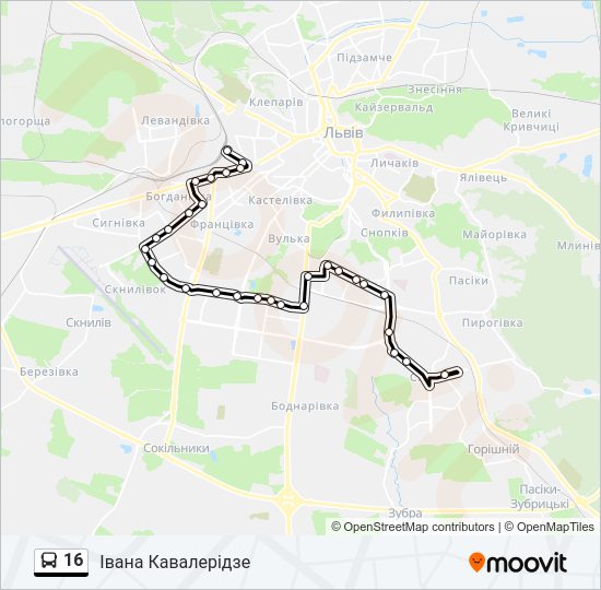 16 автобус Карта лінії