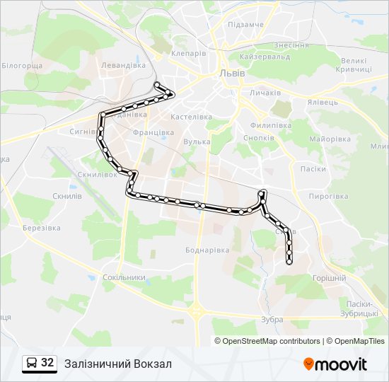 32 автобус Карта лінії