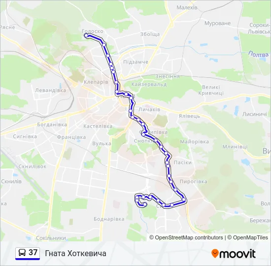 Автобус 37: карта маршрута