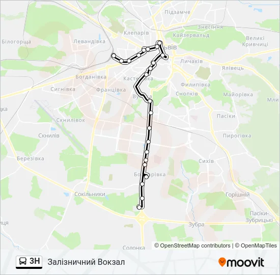 3H автобус Карта лінії