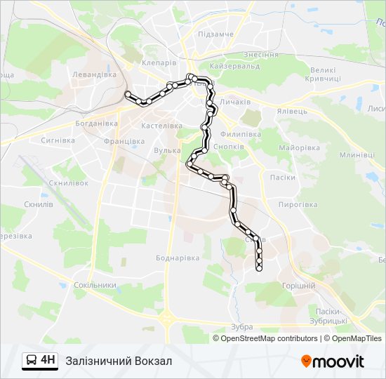 Автобус 4H: карта маршрута