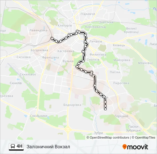 Автобус 4H: карта маршрута