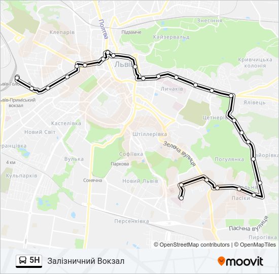 Автобус 5H: карта маршрута