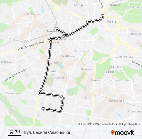 7H автобус Карта лінії