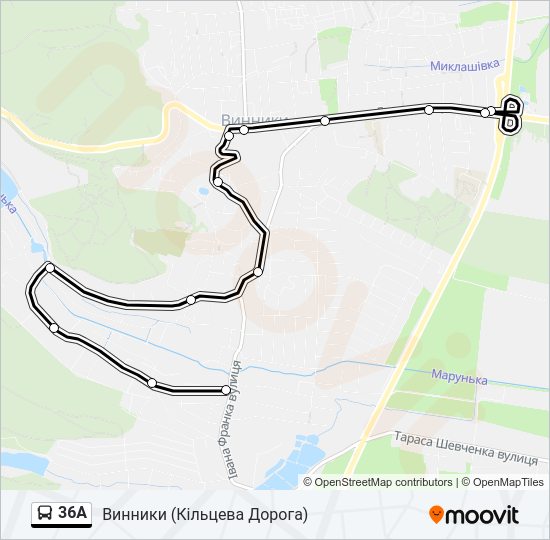 Автобус 36A: карта маршрута