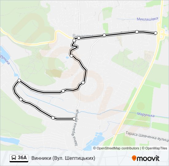 36A автобус Карта лінії