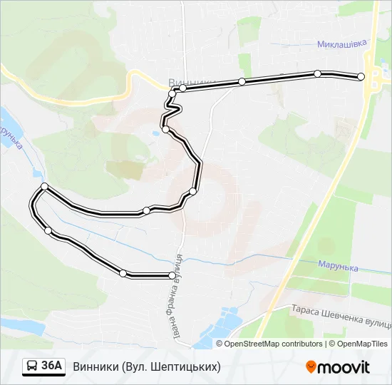 36A автобус Карта лінії