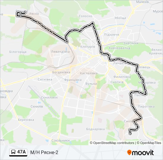 47A автобус Карта лінії