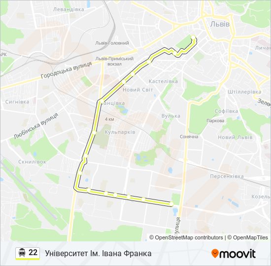 22 Trolleybus Line Map