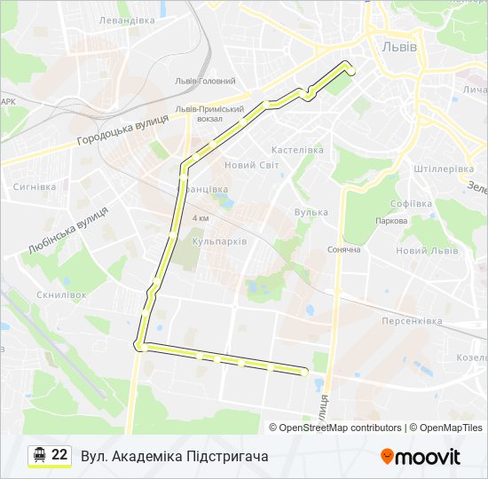 22 Trolleybus Line Map