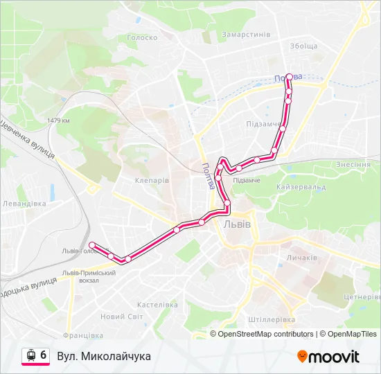 6 трамвай Карта лінії