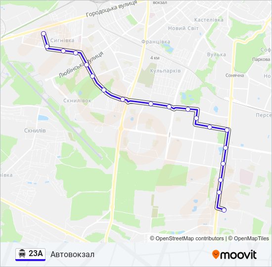 23А Trolleybus Line Map