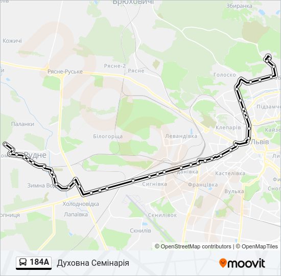 184А автобус Карта лінії