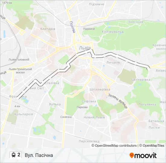 Трамвай 2: карта маршрута