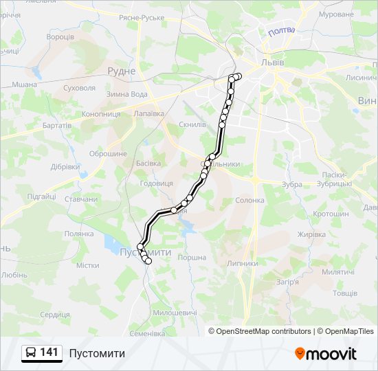 141 автобус Карта лінії