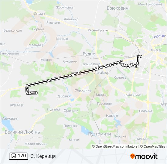 170 автобус Карта лінії