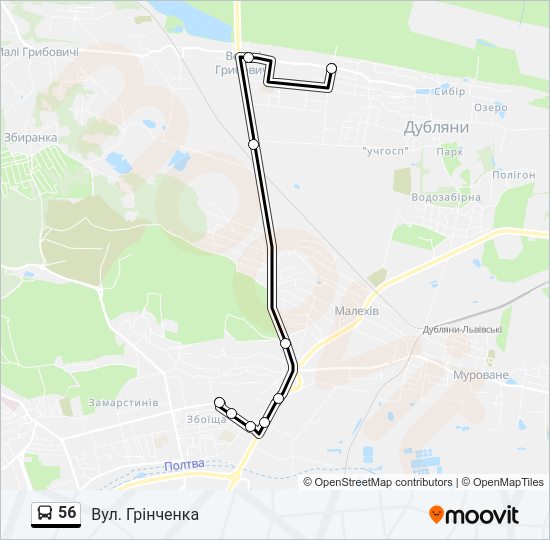 56 автобус Карта лінії