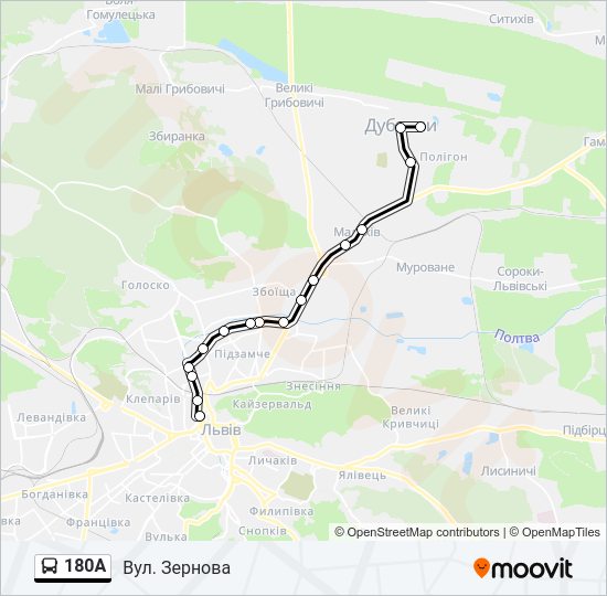 180А автобус Карта лінії