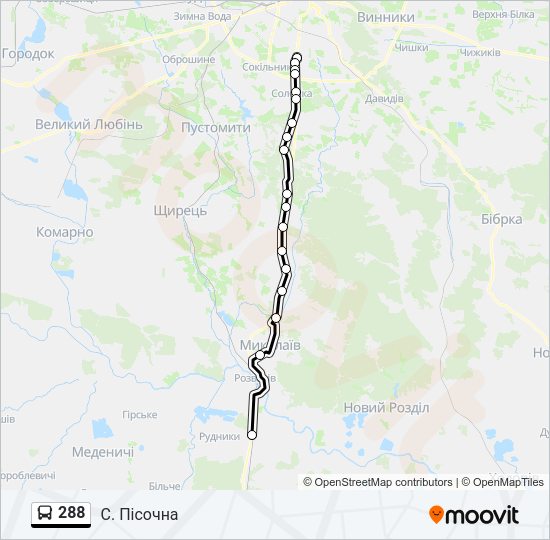 288 автобус Карта лінії