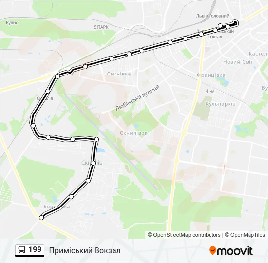 Автобус 199: карта маршрута