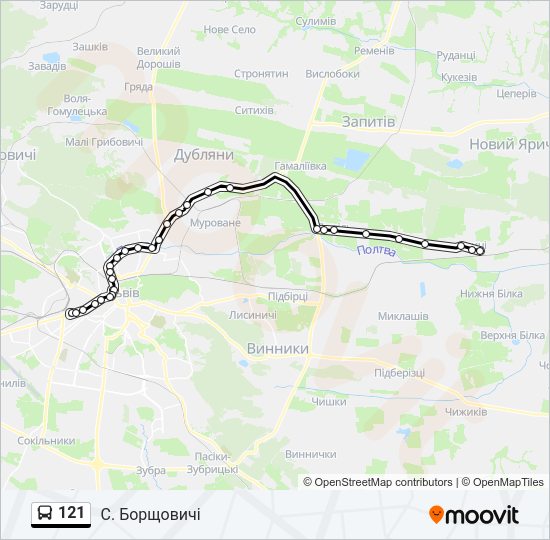 121 автобус Карта лінії