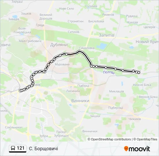 121 автобус Карта лінії