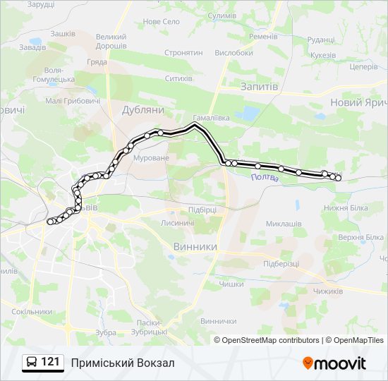 121 автобус Карта лінії