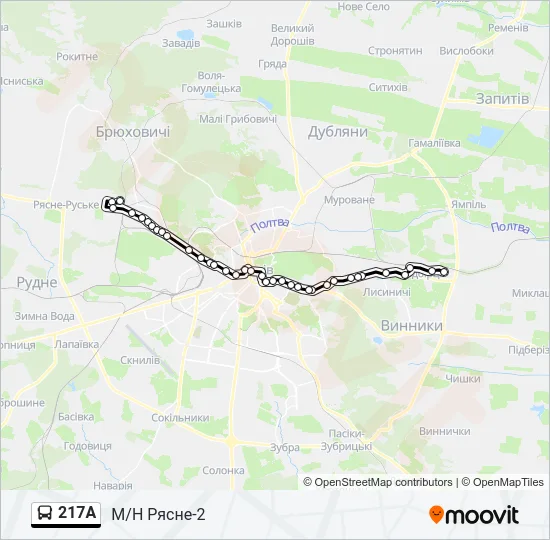 217А автобус Карта лінії
