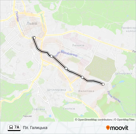 7А автобус Карта лінії
