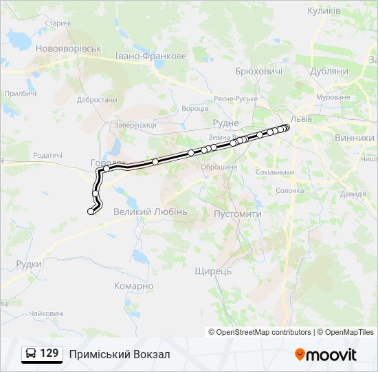 129 автобус Карта лінії