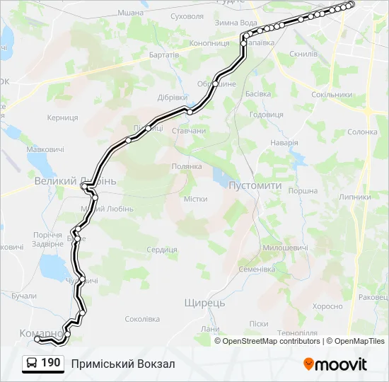 Автобус 190: карта маршрута