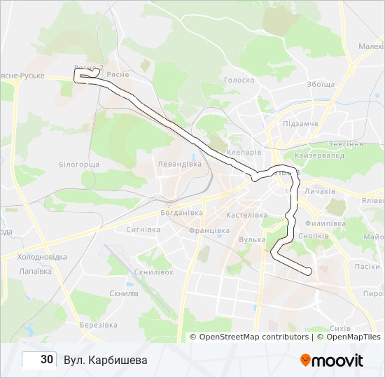 Автобус 30: карта маршрута