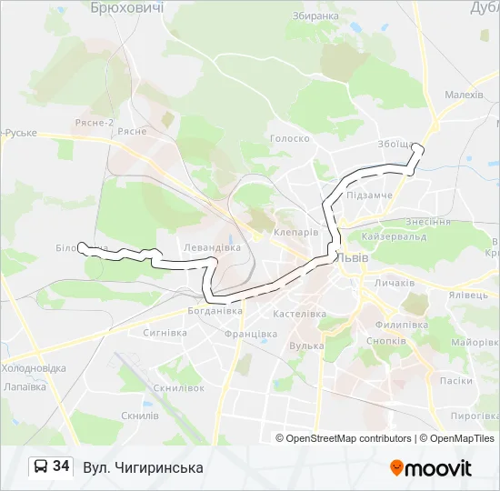 34 автобус Карта лінії