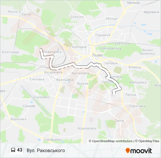 43 автобус Карта лінії