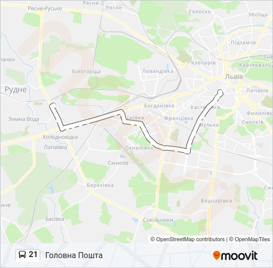 Автобус 21: карта маршрута