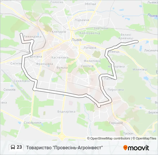 23 автобус Карта лінії
